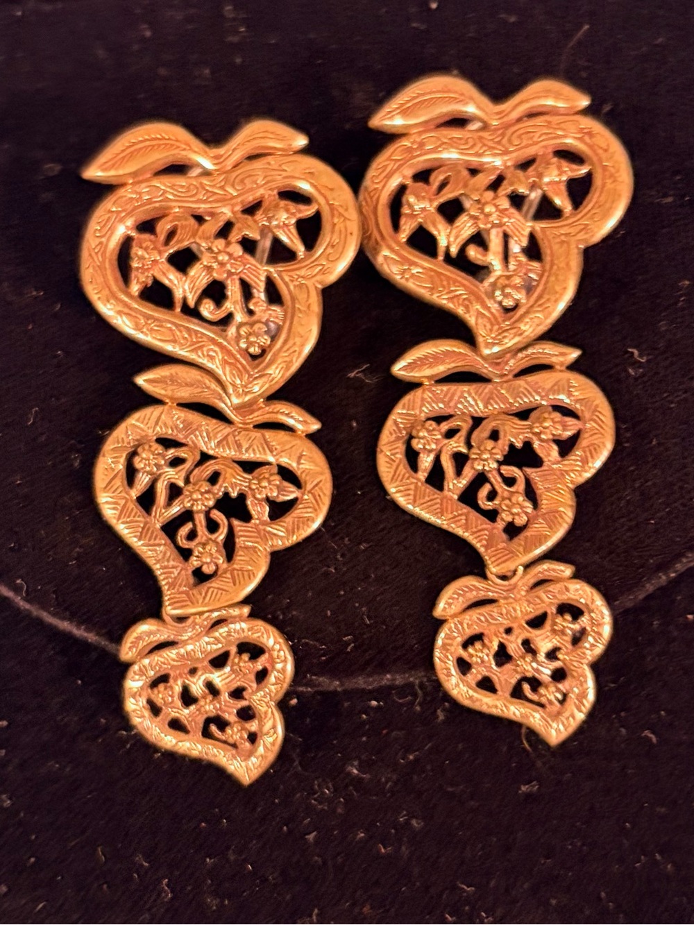 Stephen Dweck signed brass Filigree Heart Drop Earrings - Women Jewelry